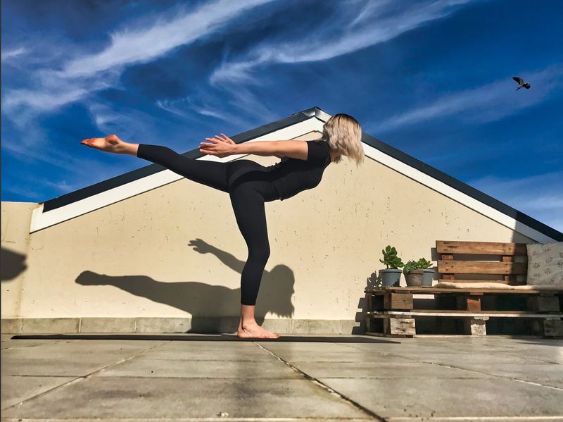 Mieke Dreyer, physiotherapist in Stellenbosch, demonstrating a balance exercise